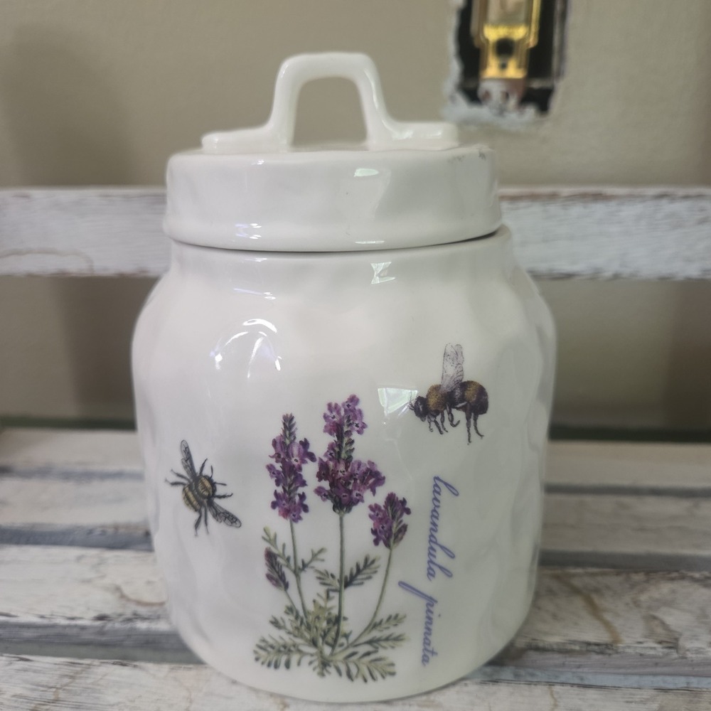 Creative Co-op Kitchen Container Bee & Lavender Elegant Food Storage Ceramic